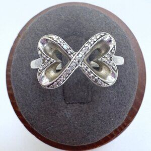 VTG Sterling Silver 925 Natural Diamond Open Hearts Infinity Ring Size 10.25